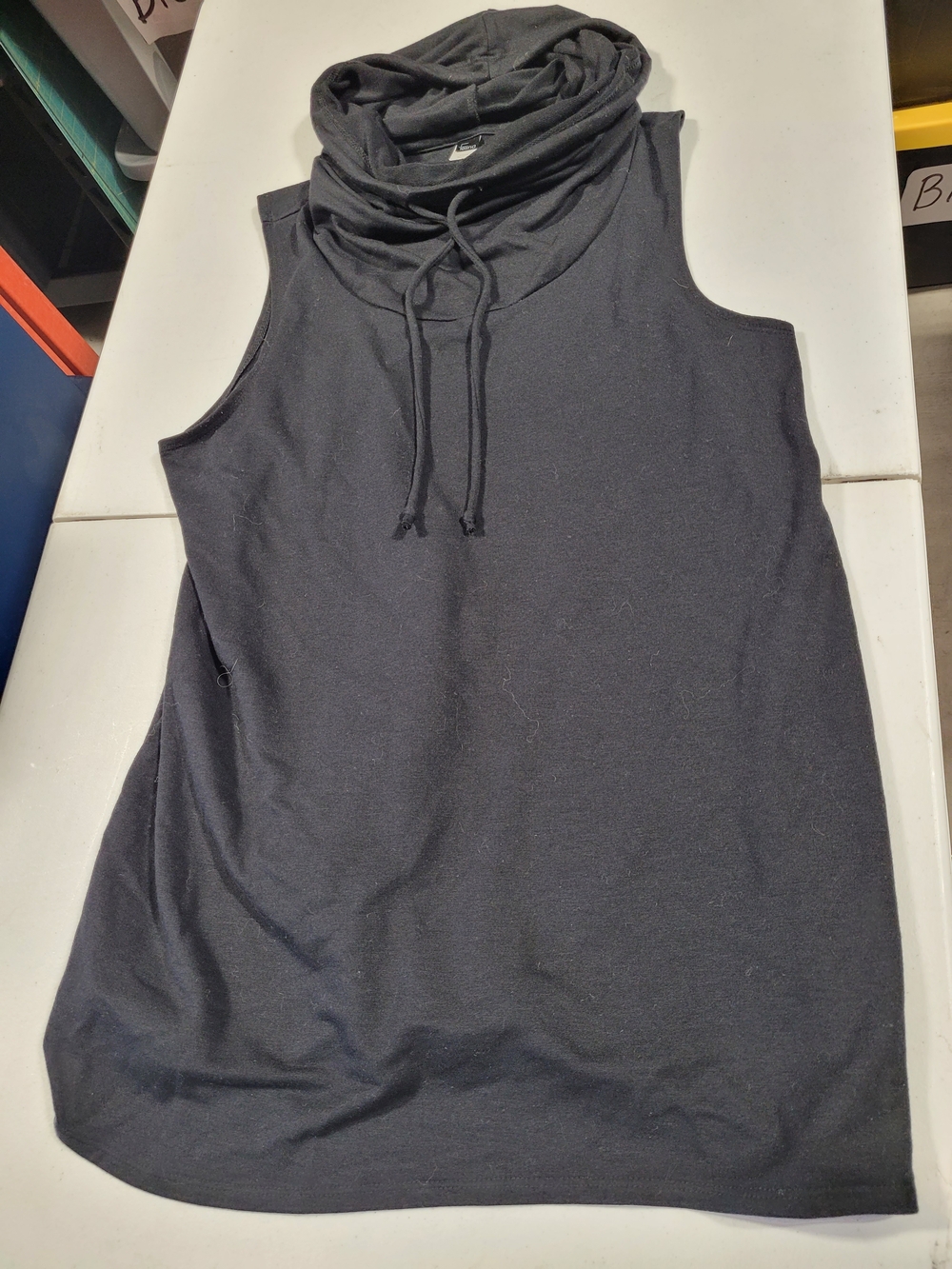 Felina Black Sleeveless Cowl Neck Tank with Drawstring